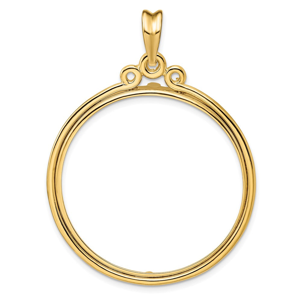 Wideband Distinguished Coin Jewelry 14k Polished Triple Circle Top 32.7mm Prong Coin Bezel Pendant