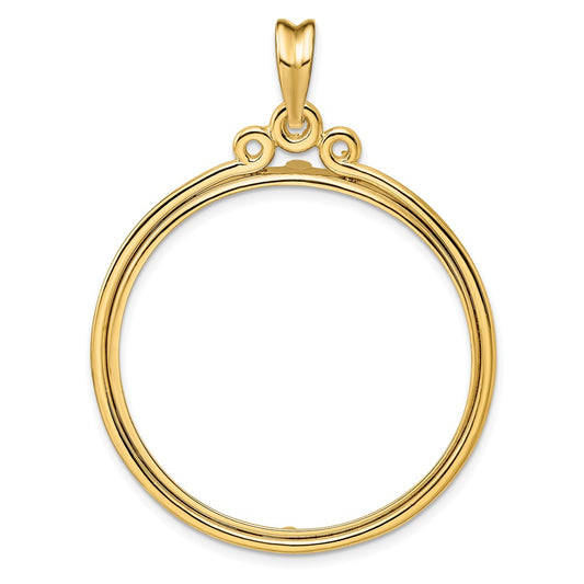 Wideband Distinguished Coin Jewelry 14k Polished Triple Circle Top 32.7mm Prong Coin Bezel Pendant