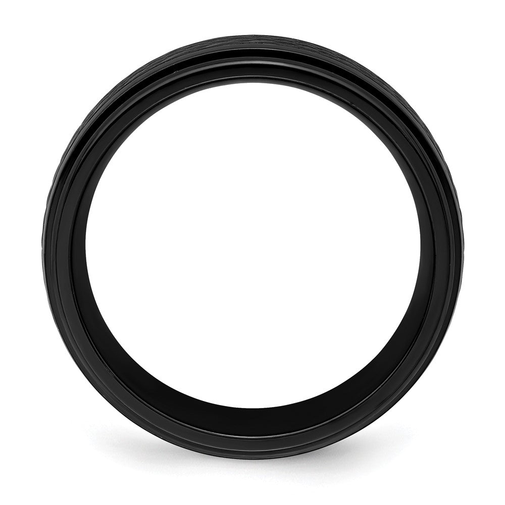 Black Zirconium Polished 8mm Ridged Edge Band Size - 9.5