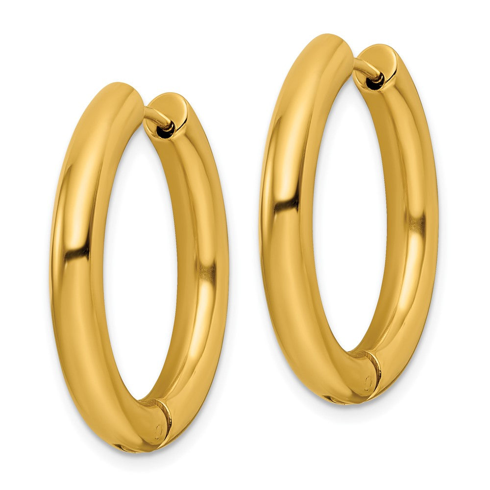 Stainless Steel Polished Yellow IP-plated 4mm Hinged Hoop Earrings