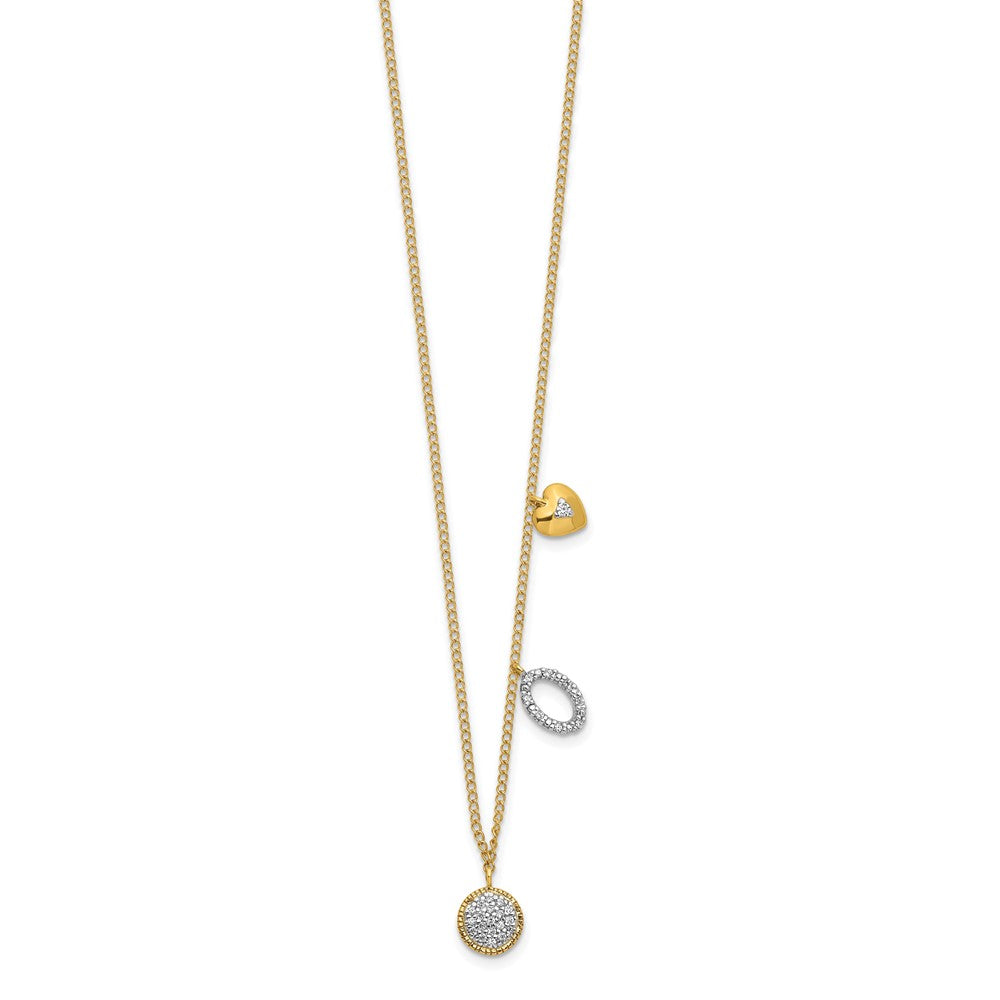 14k Diamond Two Circle and Heart 18 inch Necklace