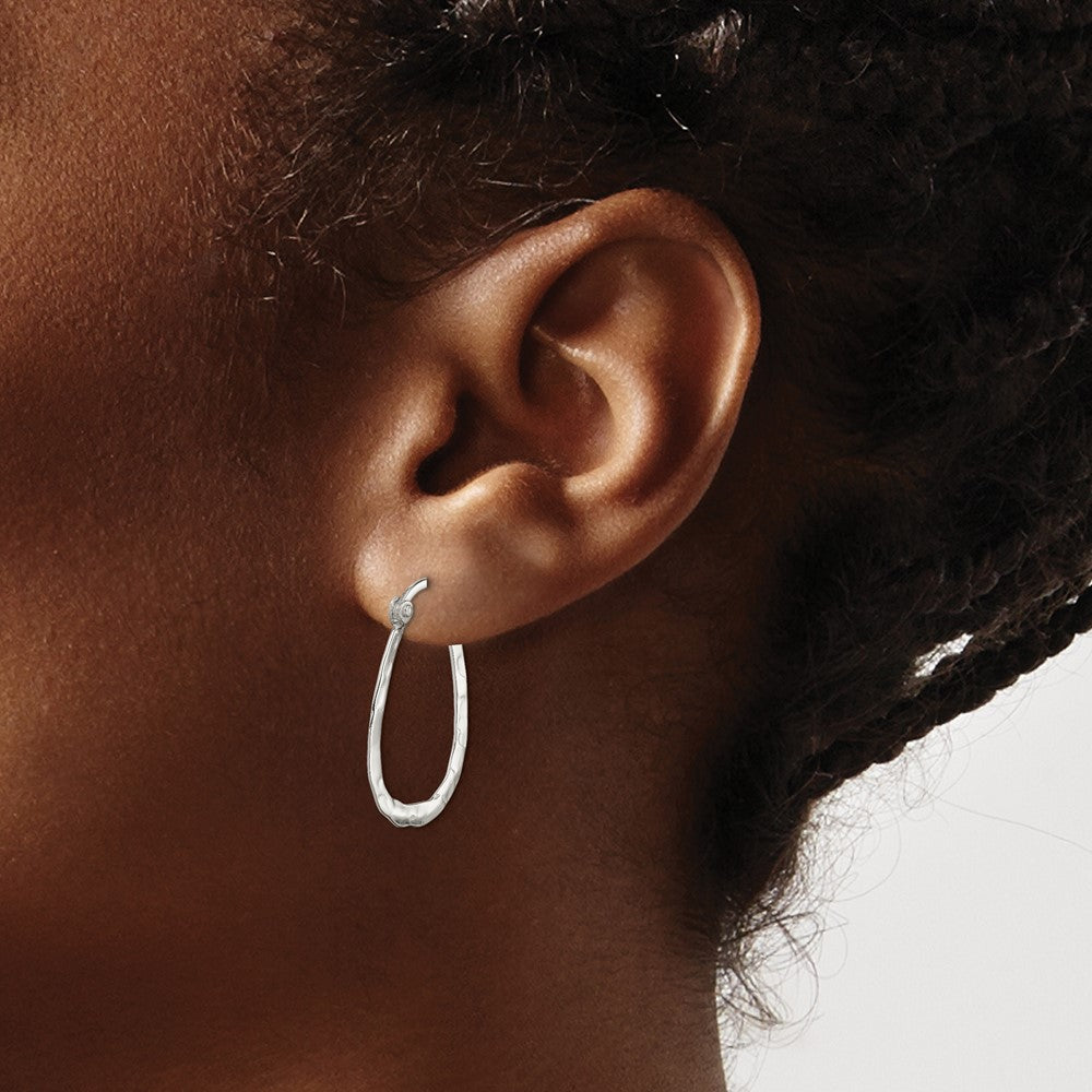Sterling Silver Polished & Hammered Oval Hoop Earrings