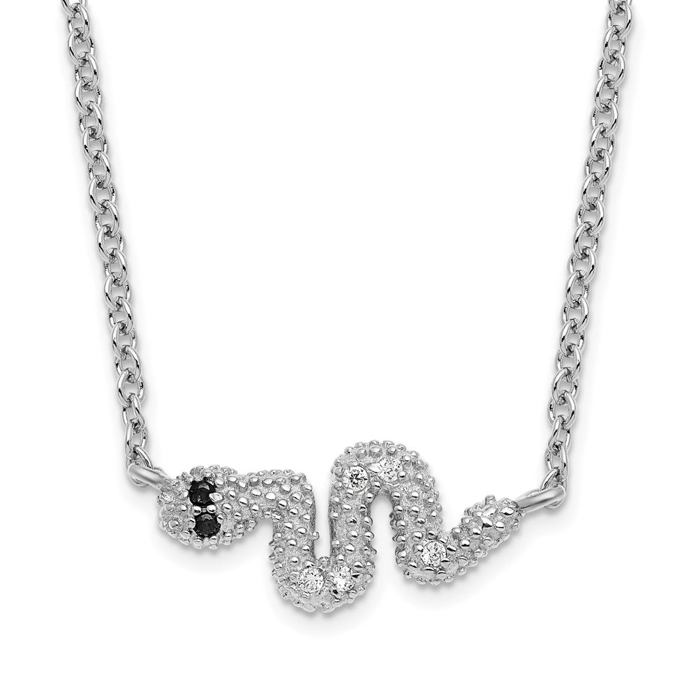 Sterling Silver with 2 in ext Rhodium-plated CZ Snake Necklace