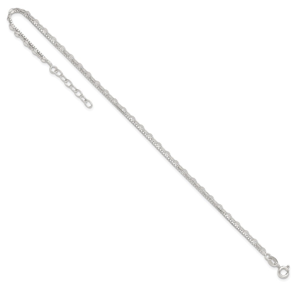 Sterling Silver 2-Strand 9in Plus 1 in Ext. Fancy Chain Anklet 9 inches