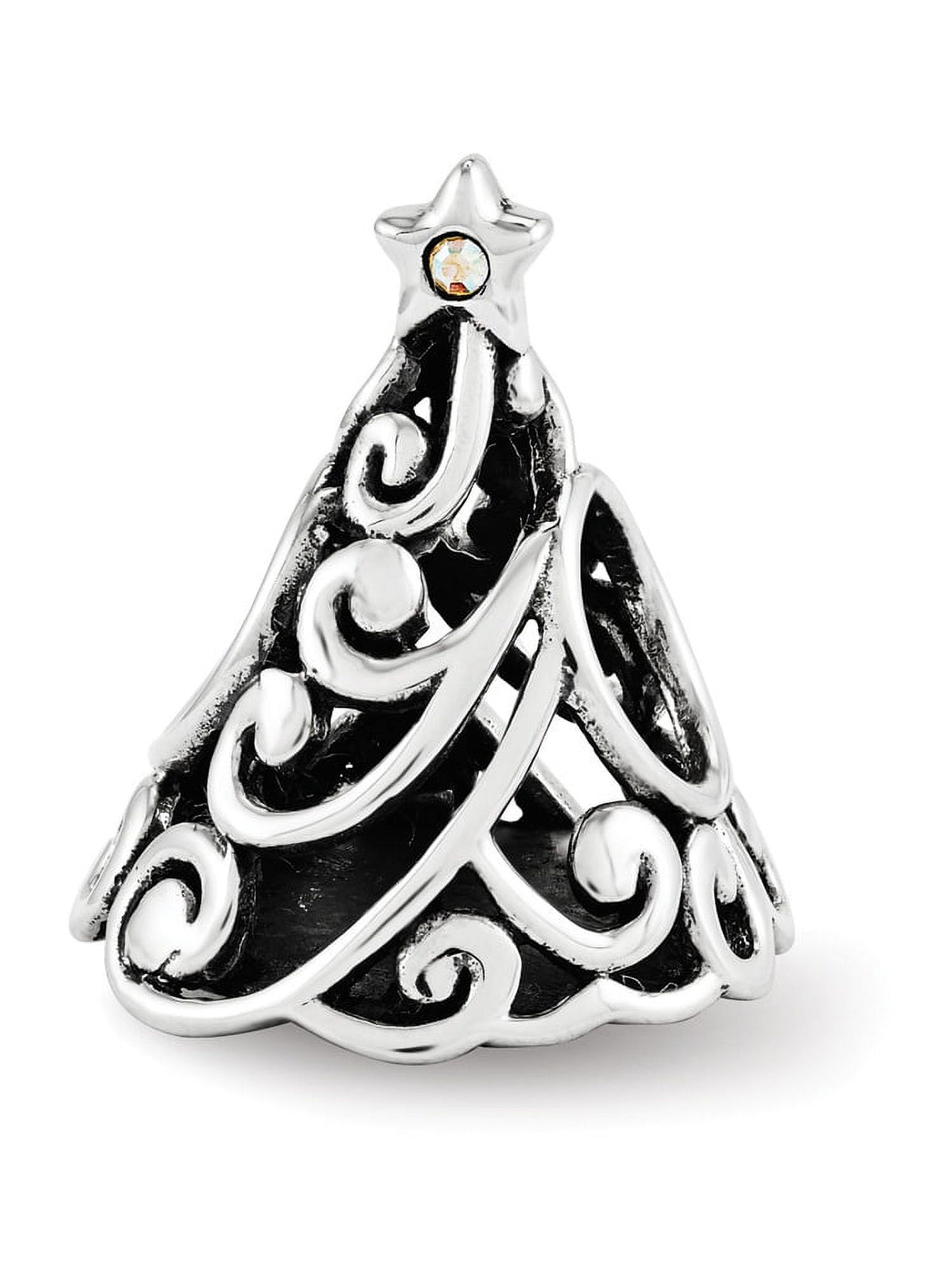 Sterling Silver Reflections Crystal Filigree Christmas Tree Bead