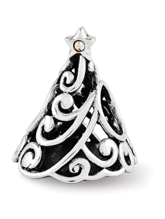 Sterling Silver Reflections Crystal Filigree Christmas Tree Bead