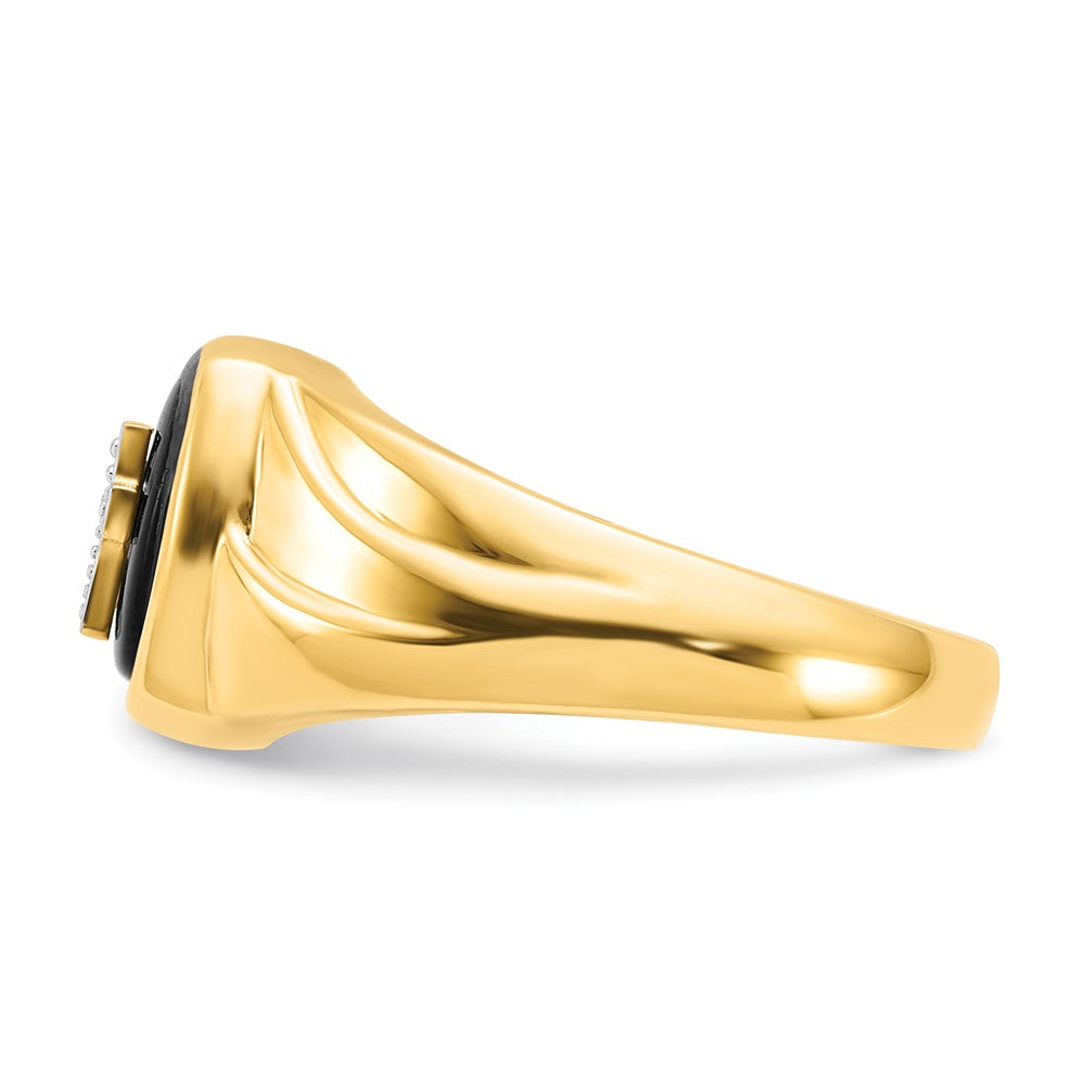 10K Polished Onyx & Diamond Cross Ring