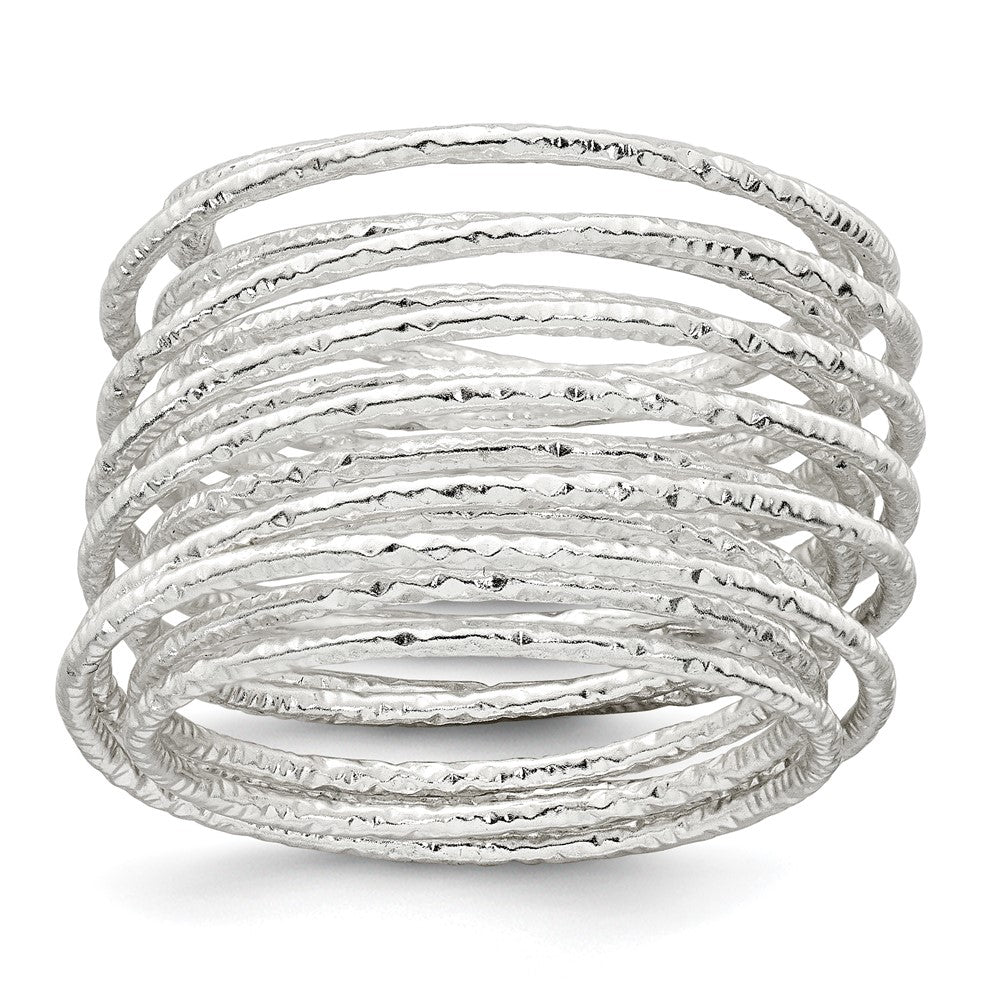 Sterling Silver Polished and Textured Wrapped Spring Size 7 Flexible Ring