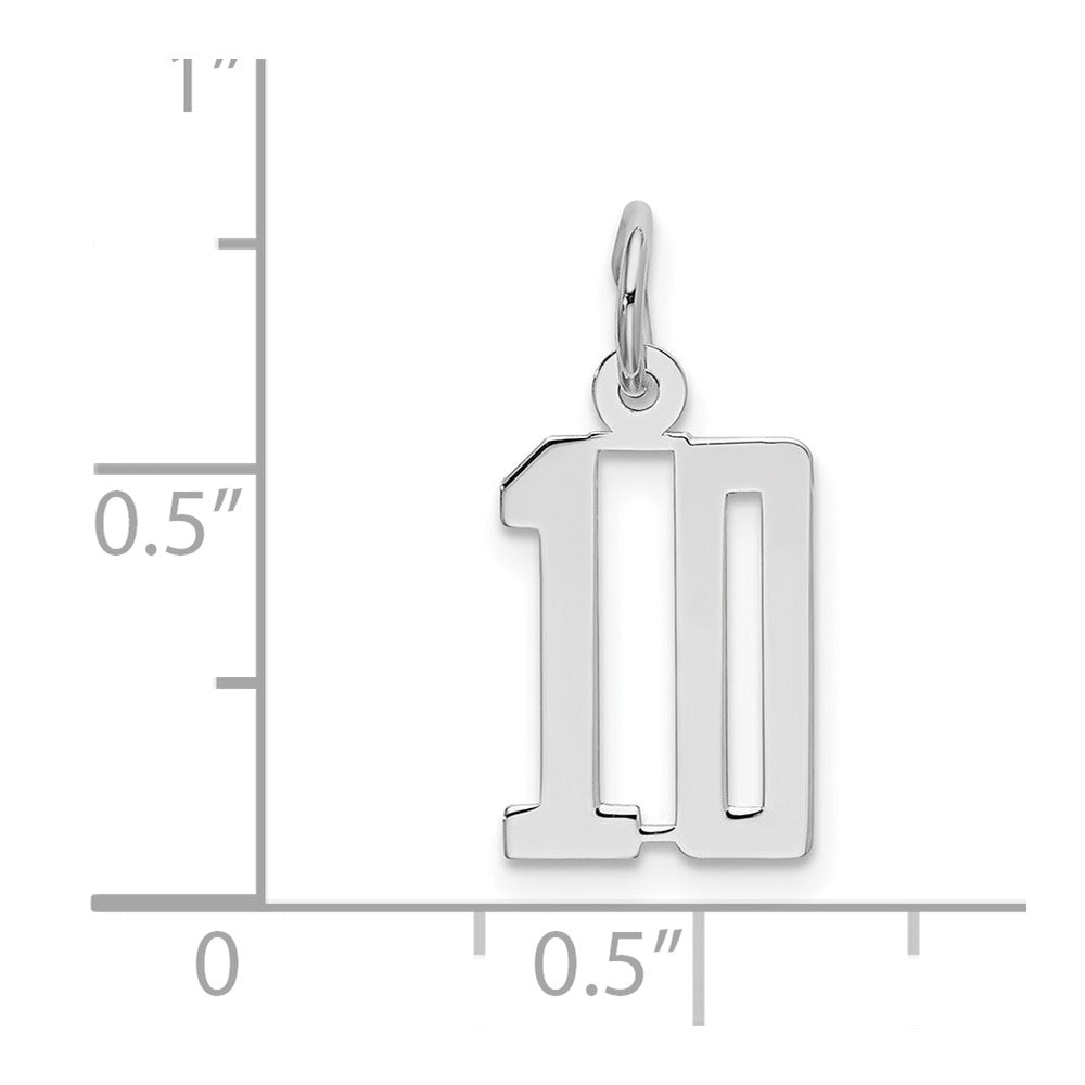 Sterling Silver/Rhodium-plated Elongated Number 10 Charm