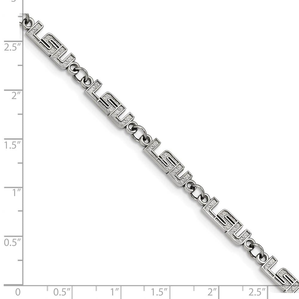 Stainless Steel LogoArt Louisiana State University L-S-U Link 6.75 inch Bracelet with 1.5 inch Extender QST515LSU