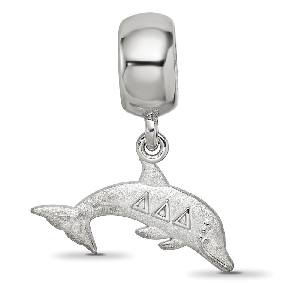 Sterling Silver Rhodium-plated LogoArt Delta Delta Delta Dolphin on Bead QDDD003BD1-SS