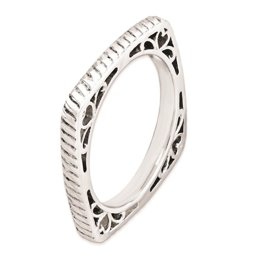 Sterling Silver Stackable Expressions Polished Rhodium-plate Square Ring
