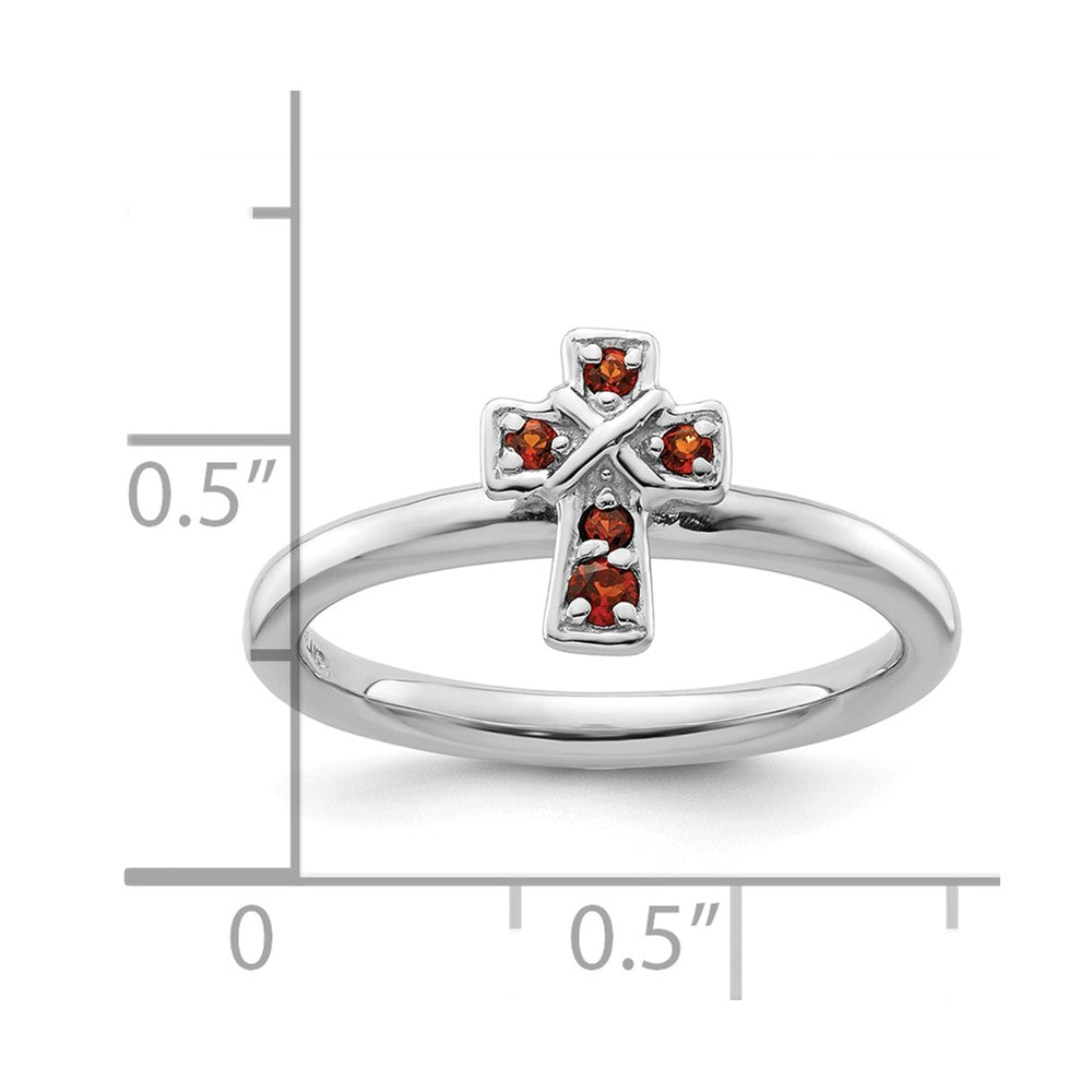 Sterling Silver Stackable Expressions Rhodium Garnet Cross Ring Size -8