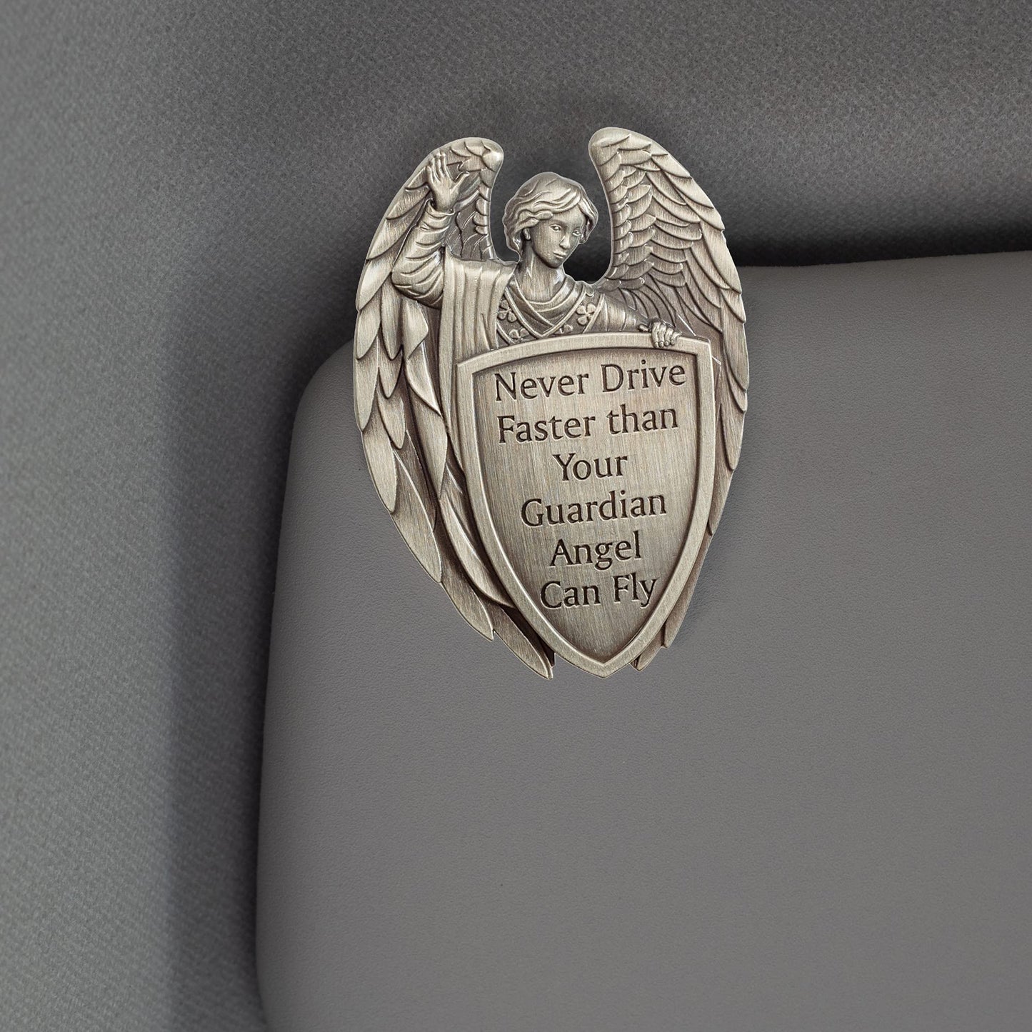 Male Guardian Angel Silver Tone 2.5 Inch Zinc Alloy Metal Auto Visor Clip