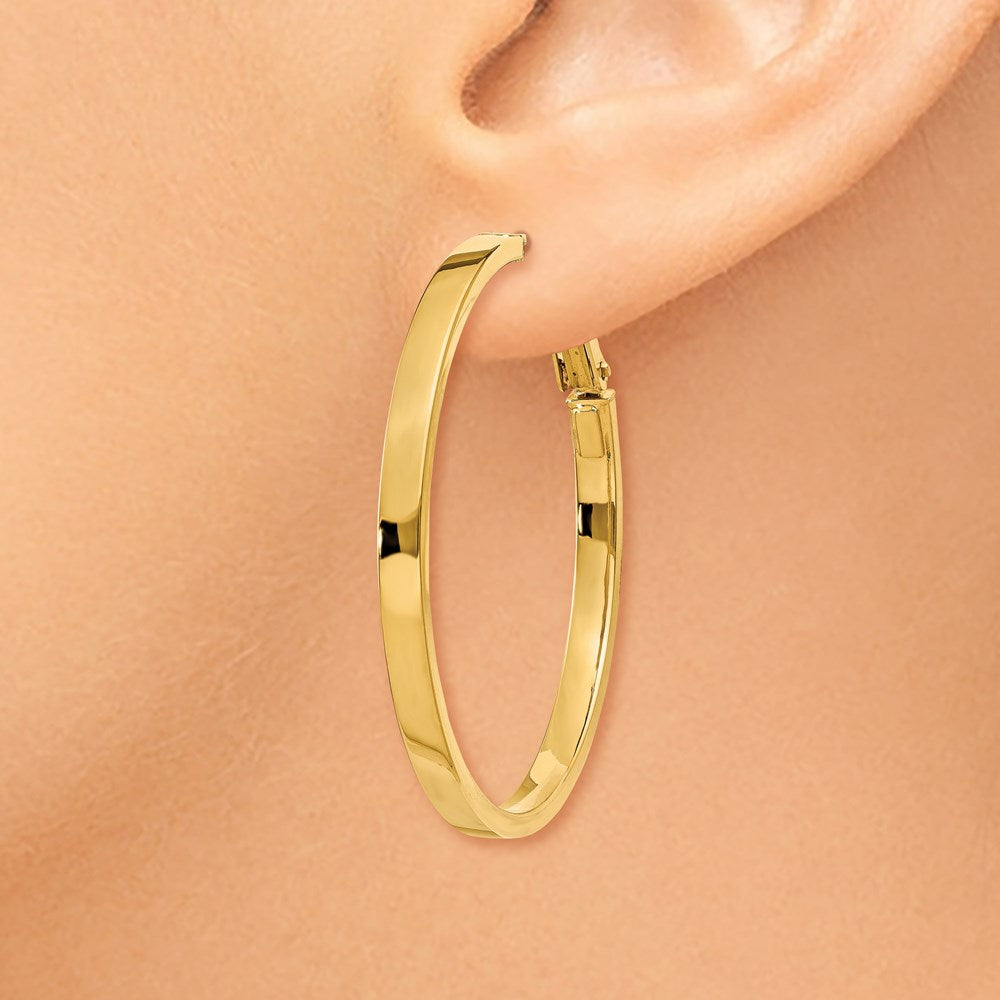 14k 3x37mm Polished Square Tube Round Hoop Earrings
