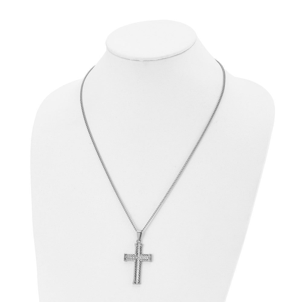 Stainless Steel Polished and Textured Cross 22in Necklace