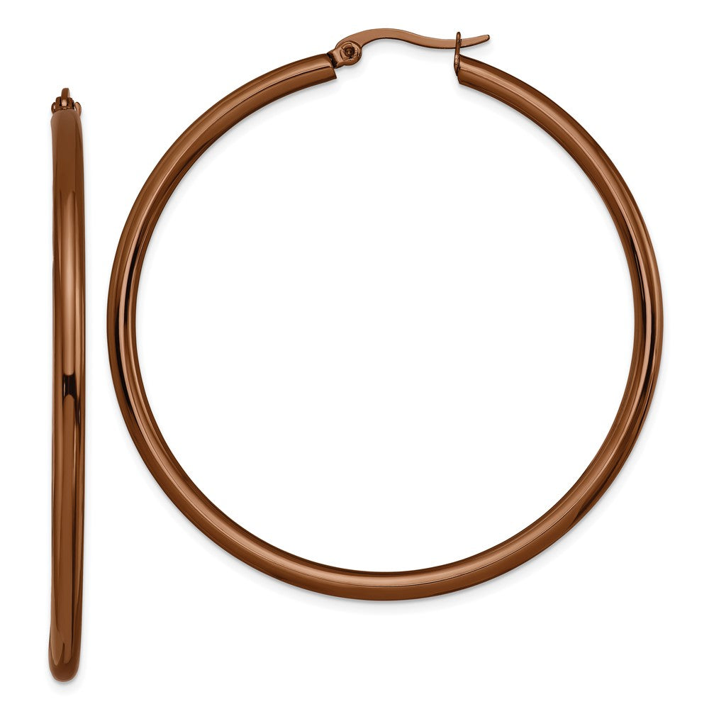 Stainless Steel Polished Brown IP-plated Round Hoop Earrings
