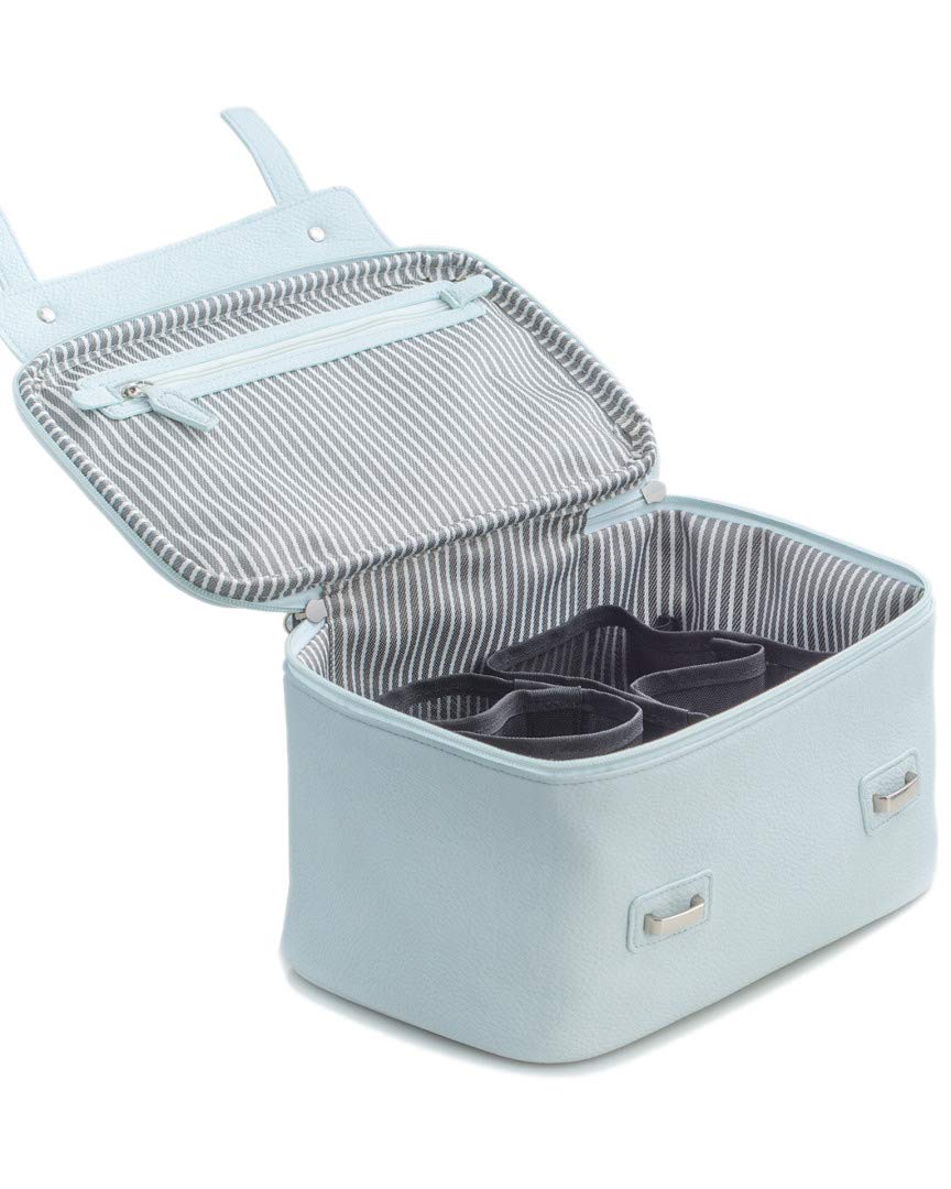 Bey-Berk International BB264L Light Blue Leatherette Travel Makeup Case with 3 Removable Compartments