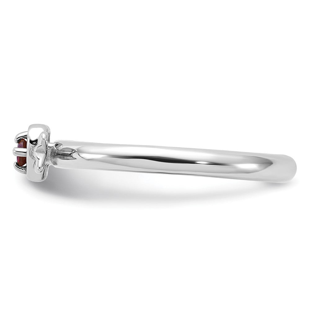 Sterling Silver Stackable Expressions Rhodium-plated Garnet Heart with Arrow Ring Size -5