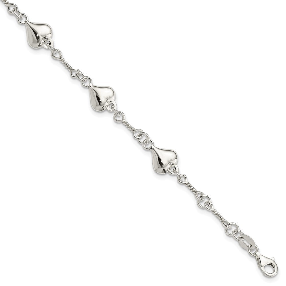 Sterling Silver Polished Heart 7.5in Bracelet 7.5 inches