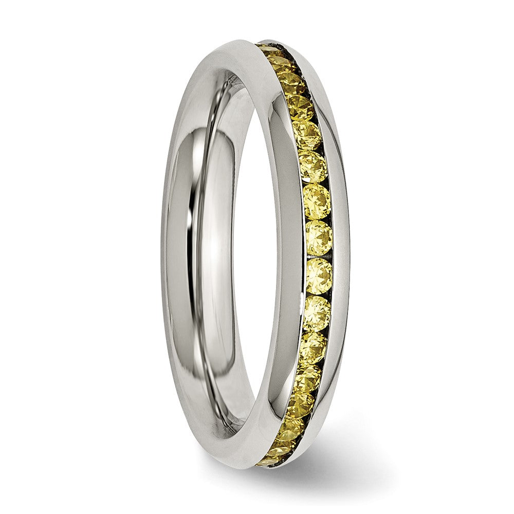 Stainless Steel Polished 4mm November Yellow CZ Ring Size - 8