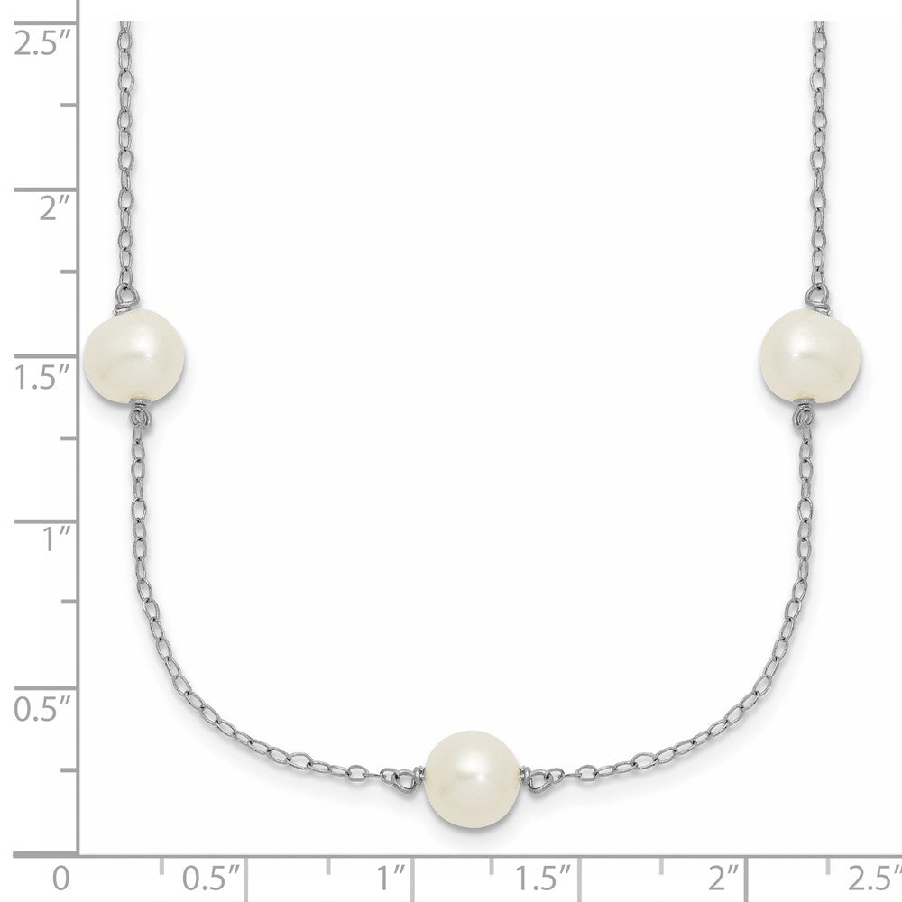 Sterling Silver Rhodium-plated 7-8mm White Near-Round Freshwater Cultured Pearl 7-Station 17 inch with 2 inch Extension Necklace 17 Inches