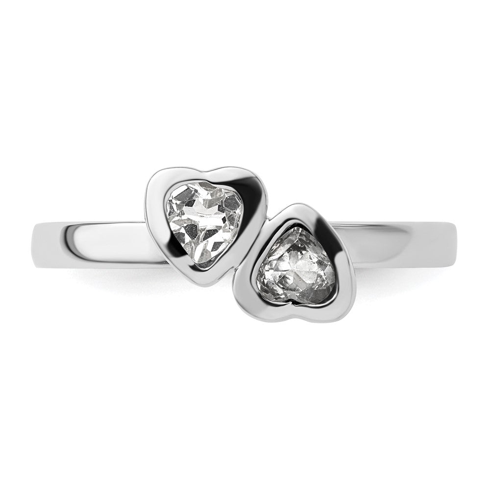 Sterling Silver Stackable Expressions White Topaz Double Heart Ring Size -10