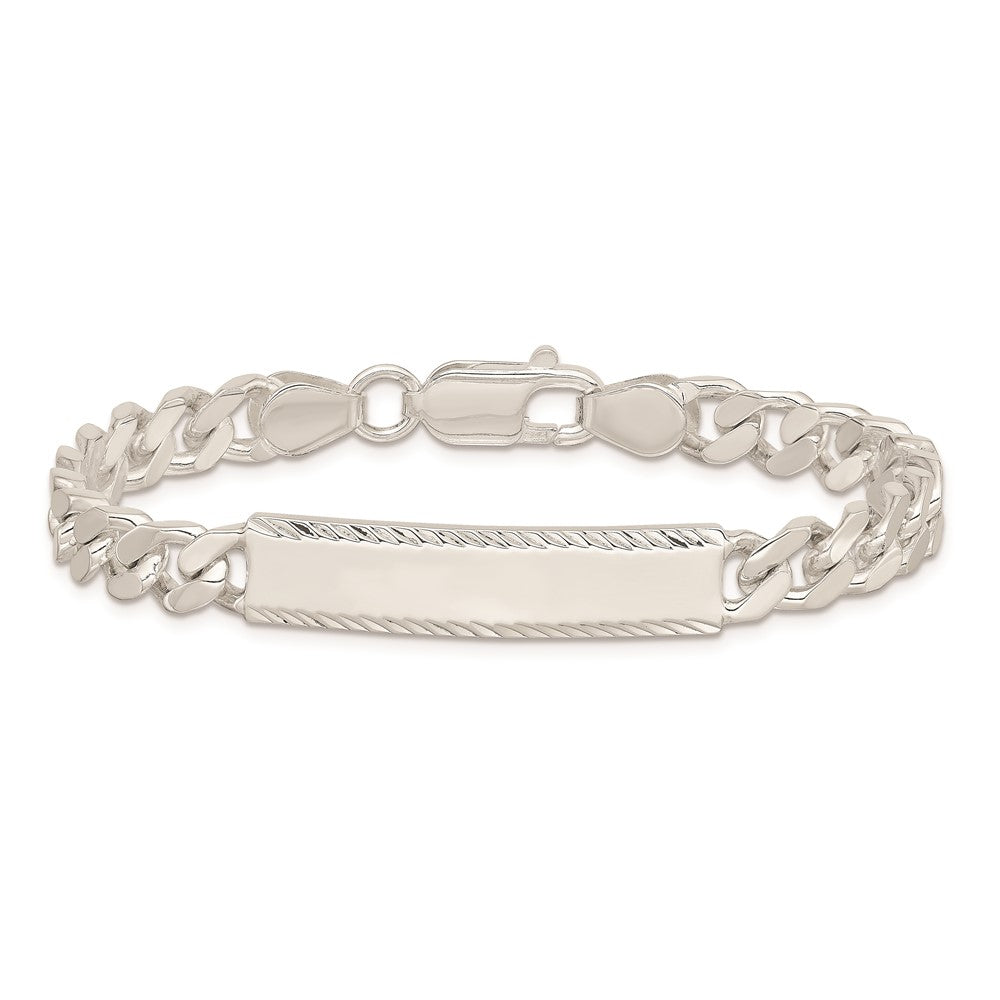 Sterling Silver Diamond-cut Engraveable Curb Link ID Bracelet 7 inches