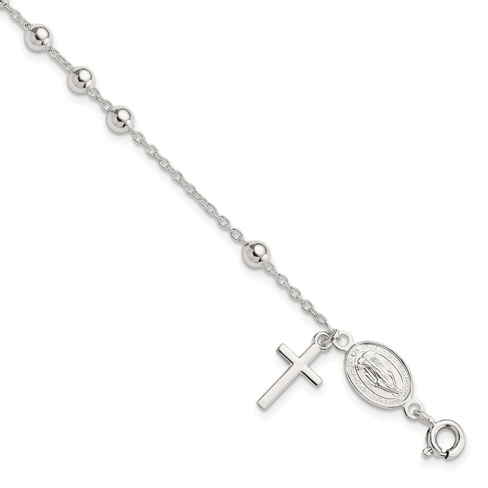 Sterling Silver Beaded Polished Rosary 7.5 inch Bracelet 7.5 inches
