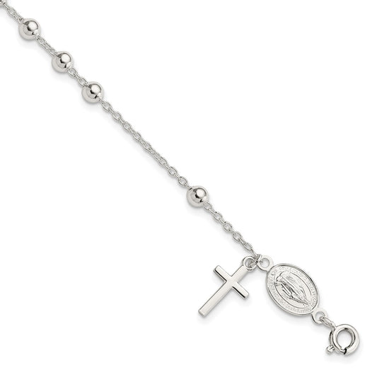 Sterling Silver Beaded Polished Rosary 7.5 inch Bracelet 7.5 inches