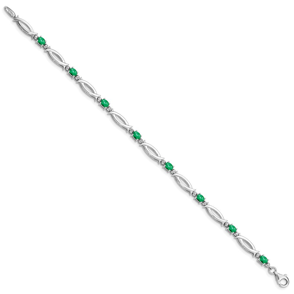 Sterling Silver Rhodium-plated Emerald and Diamond Bracelet 7 inches