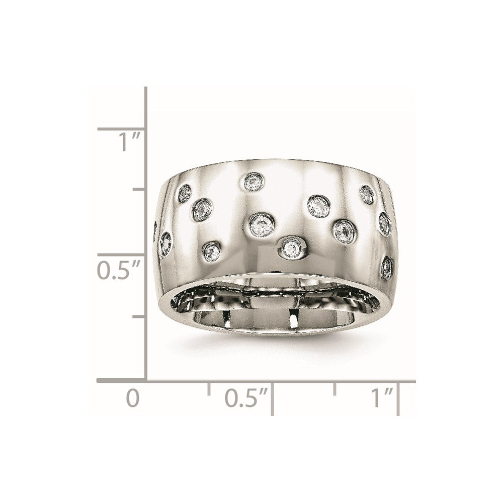 Stainless Steel Polished CZ 12mm Band Size - 6