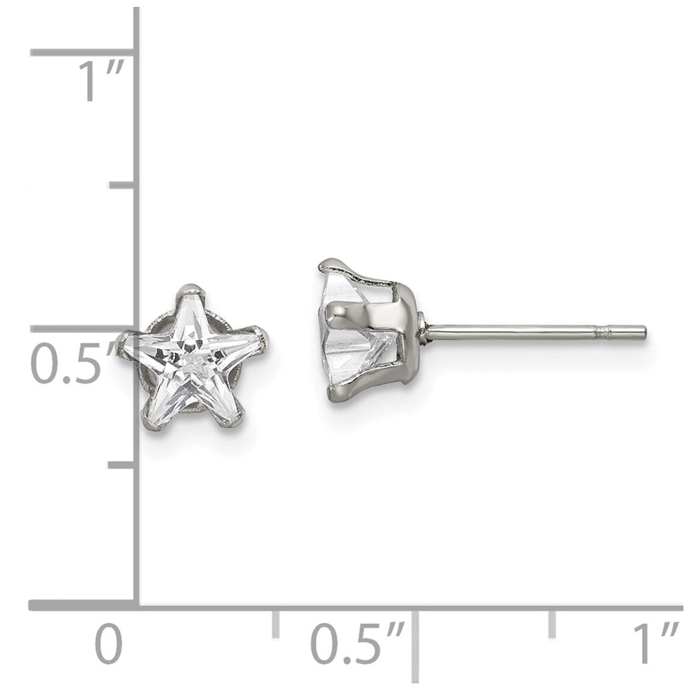 Stainless Steel Polished 6mm Star CZ Stud Post Earrings