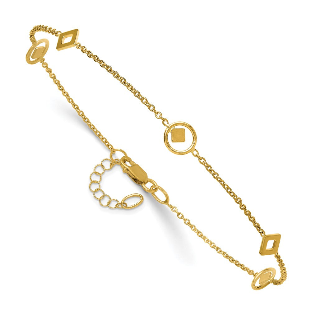 14K Polished Geometric Station 9in Plus 1in ext. Anklet