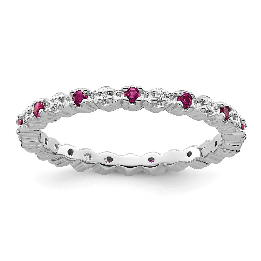 Sterling Silver Stackable Expressions Cr. Ruby & Diamond Ring Size -6