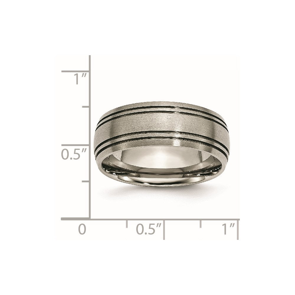Titanium Brushed Center 8mm Grooved Band Size - 8.5