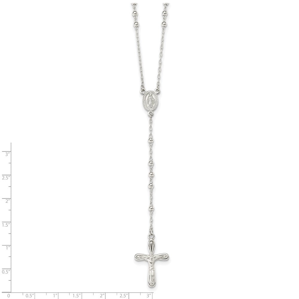 Sterling Silver Polished Crucifix Rosary 18 inch Necklace 18 Inches