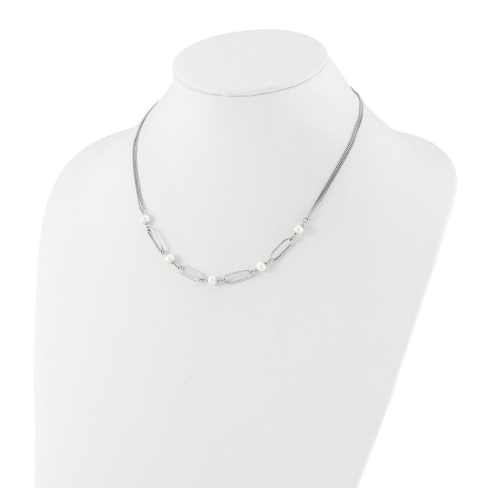 Sterling Silver RH-plated Polished FWC Pearls w/2in ext. Necklace