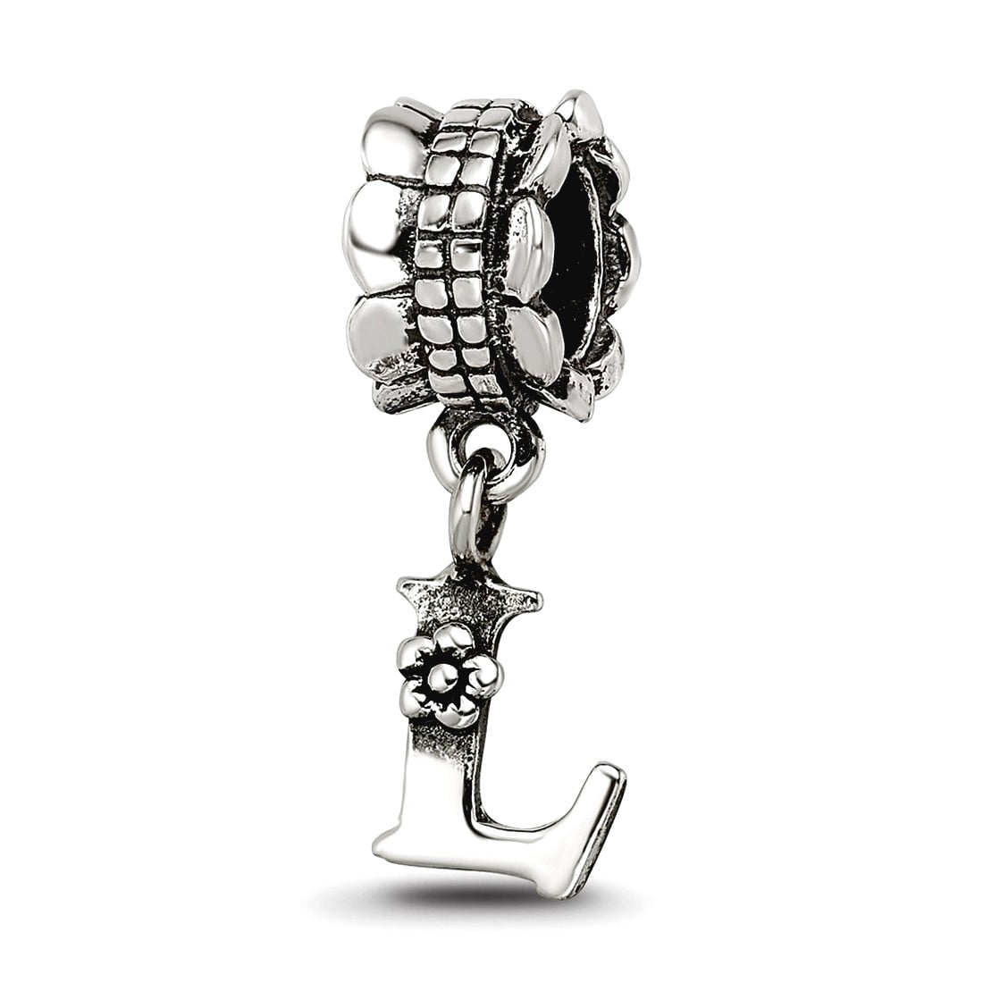 925 Sterling Silver Polished Artisan Oxidized Reflections Letter Name Personalized Monogram Initial L Dangle Bead Charm