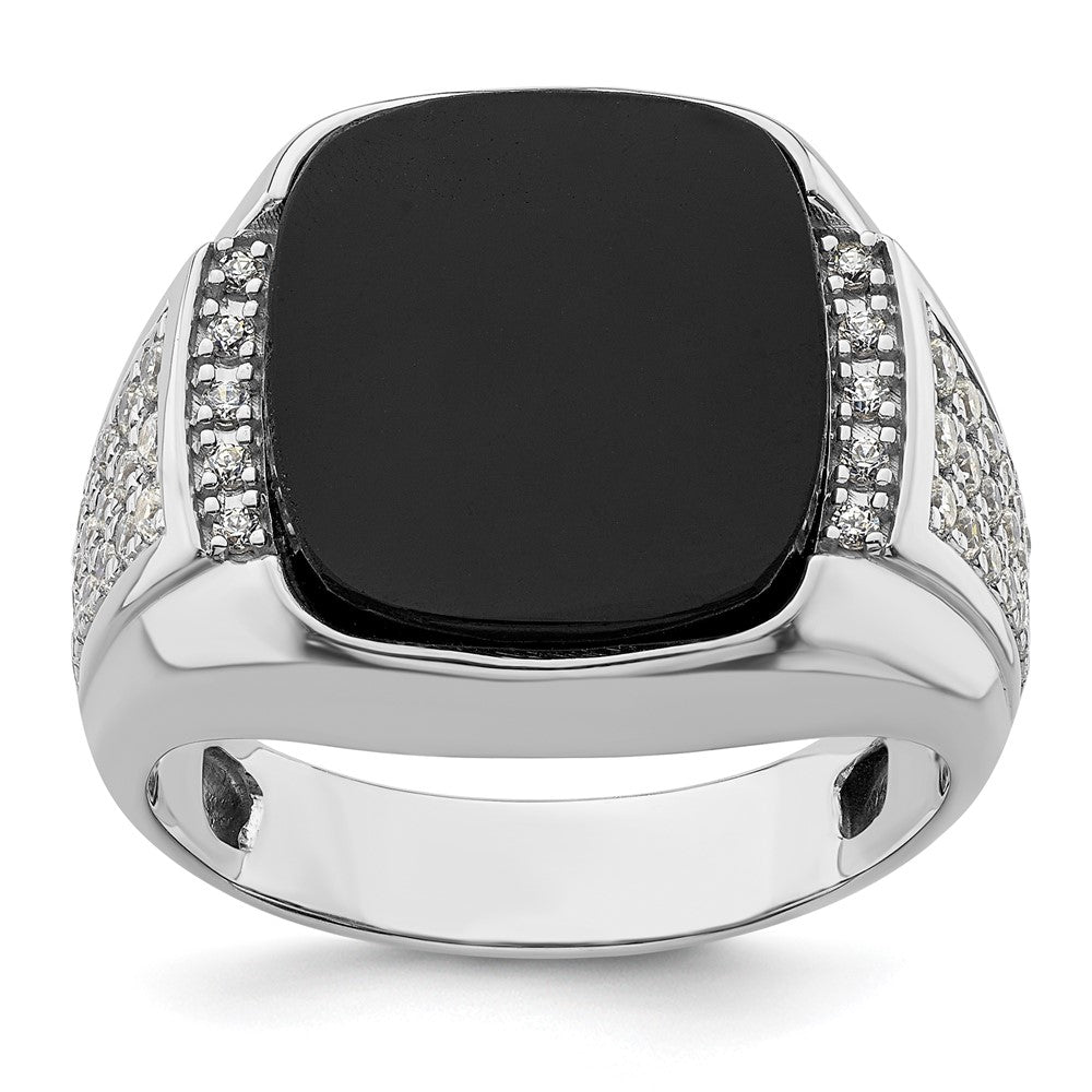 IBGoodman 14k White Gold 5/8 carat Lab Grown Diamond VS/SI+ G+ and Onyx Complete Men's Ring