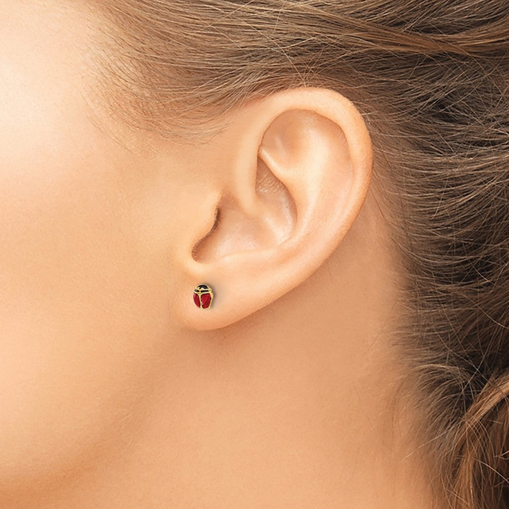 Inverness 14K Polished Red and Black Enameled Ladybug Post Piercing Earrings