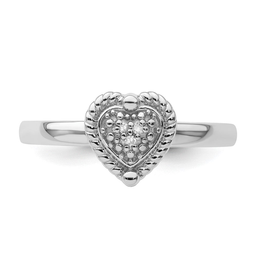 Sterling Silver Stackable Expressions Heart Diamond Ring Size -10