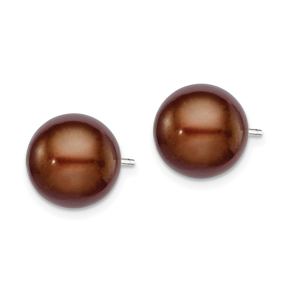 Sterling Silver Rhodium-plated 10-11mm Brown Button Freshwater Cultured Pearl Post Earrings