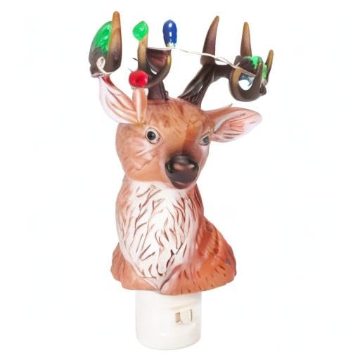 Roman Holiday Deer With Blinking Light Antlers 8.75 Inch Acrylic Plug-in Bubble Night Light