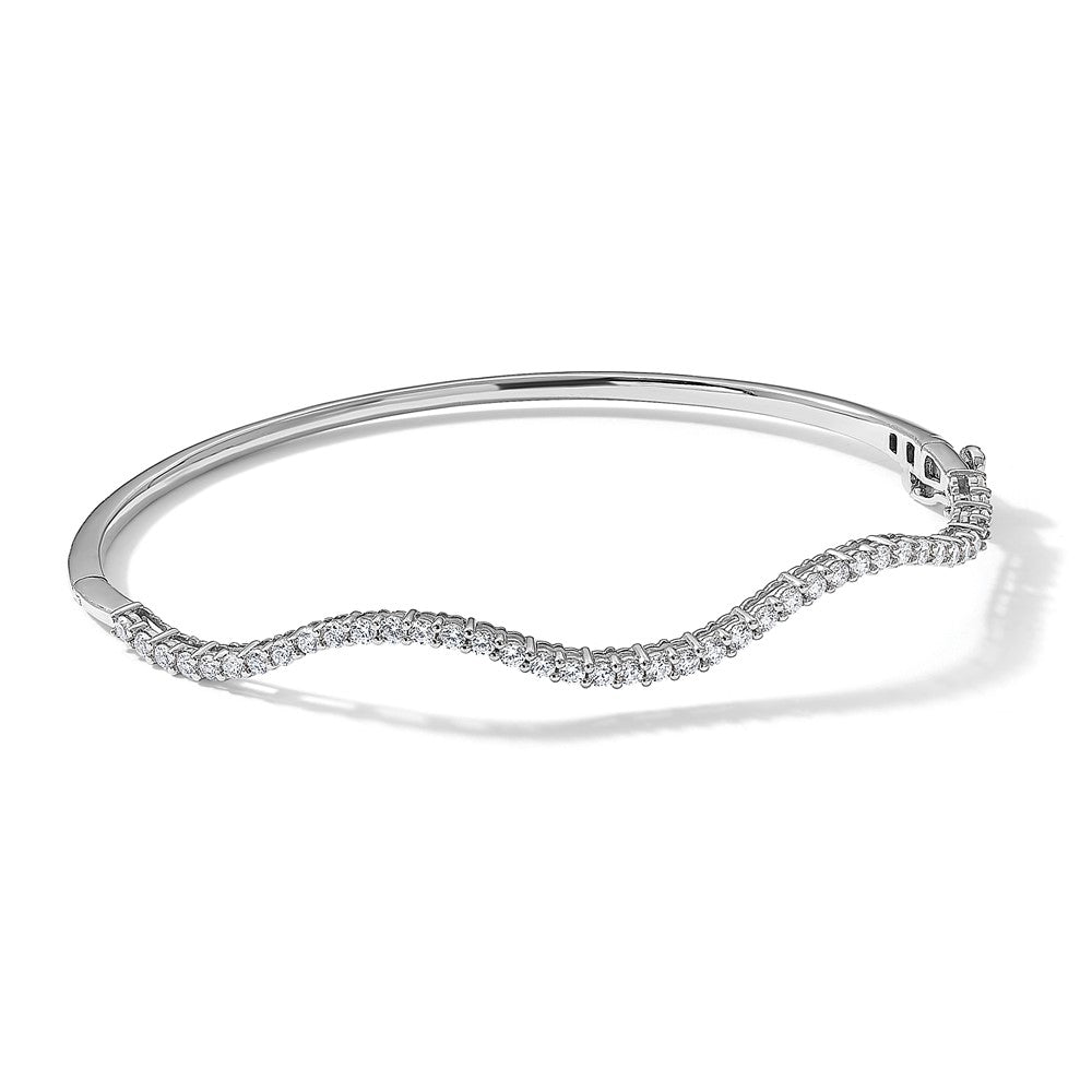 True Origin 14K White Gold 1 carat Lab Grown Diamond VS+ F+ 6.75 in Complete Wavy Bangle