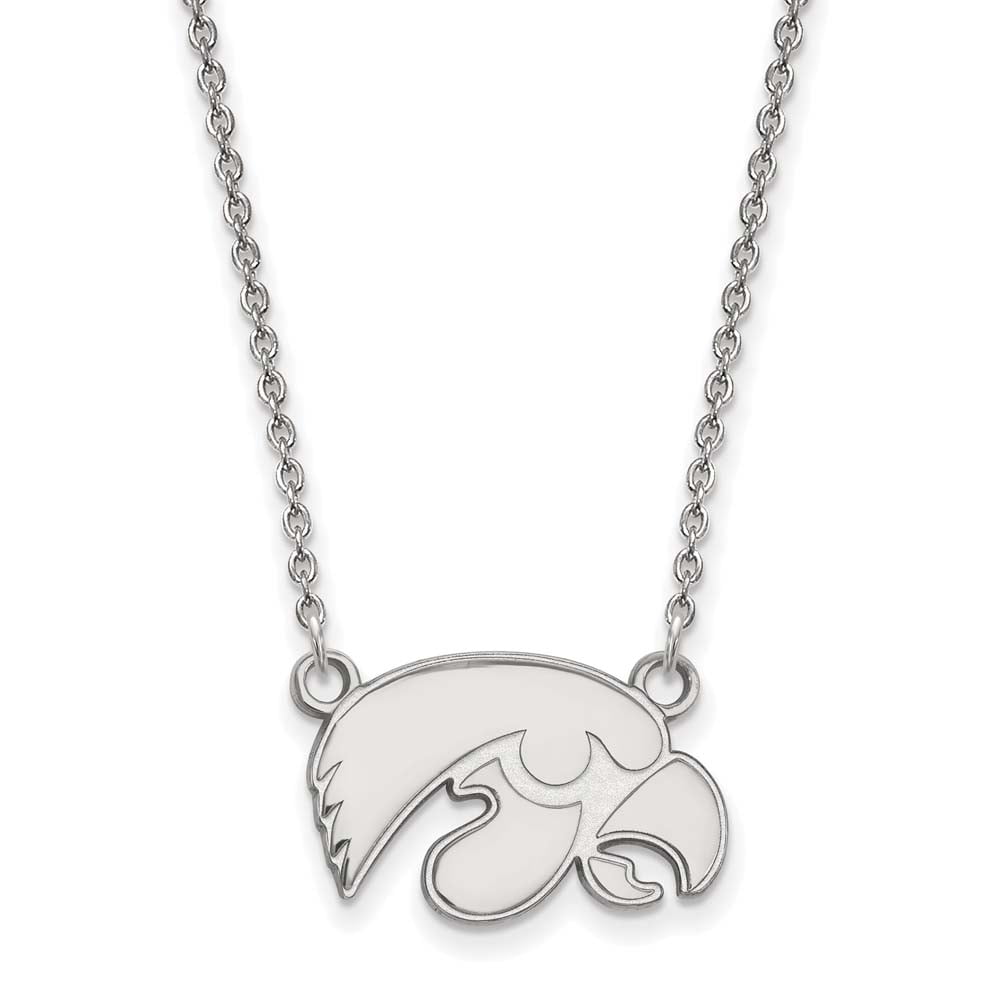 14k White Gold LogoArt University of Iowa Hawk Small Pendant 18 inch Necklace Q4W015UIA-18