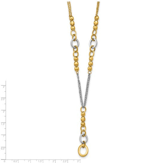 14K w/White RH Polished Fancy 2-Strand Oval Link Necklace