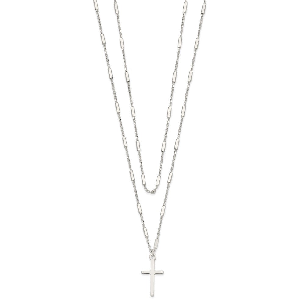 Sterling Silver Fancy Cross Double Strand Necklace 25 Inches