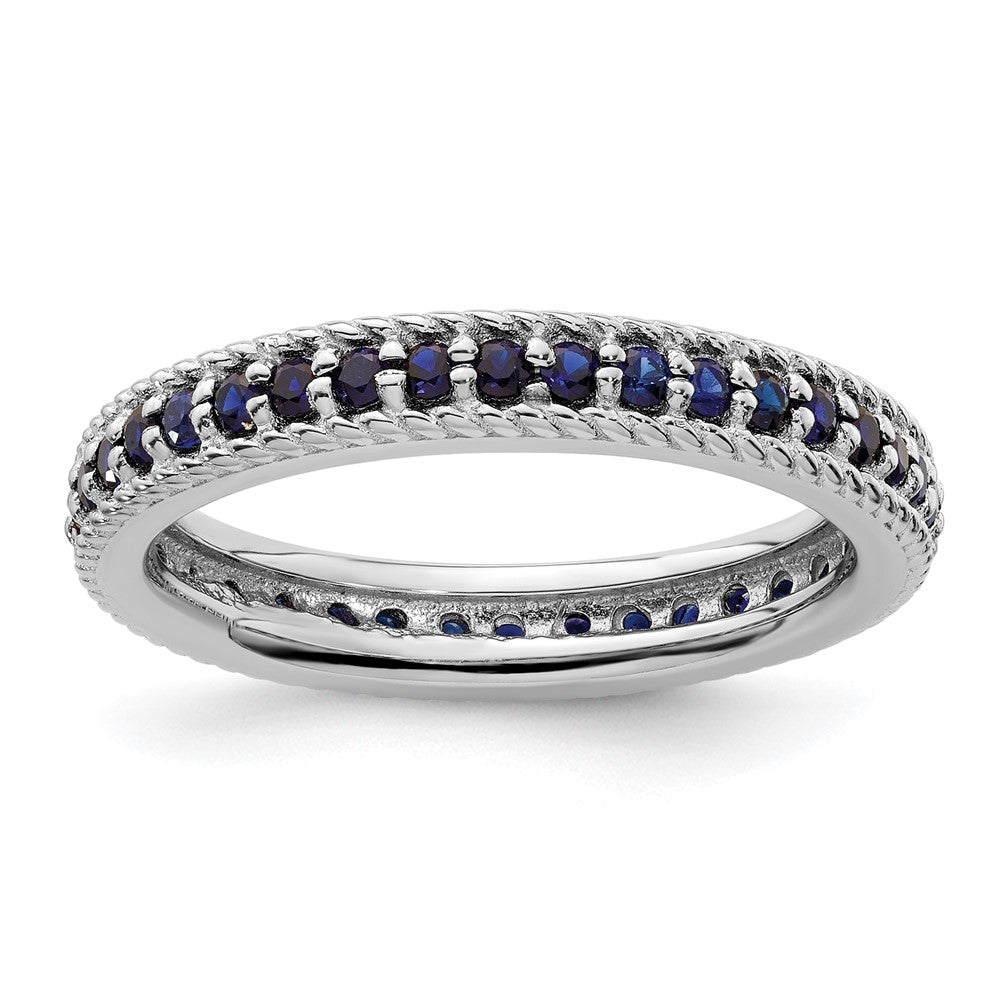 Sterling Silver Stackable Expressions Polished Cr. Sapphire Eternity Ring Size -7