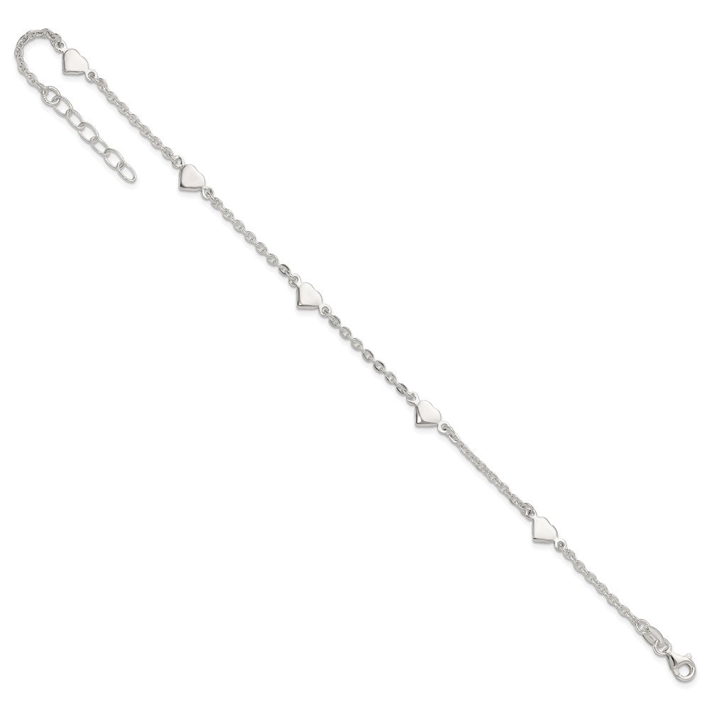 Sterling Silver 9 inch Polished Heart Plus 1in ext. Anklet 9 inches